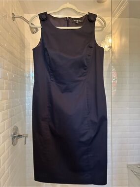 Brooks Brothers Navy Sleeveless Midi Cotton Sheath with Button Detail, NWOT, 10p